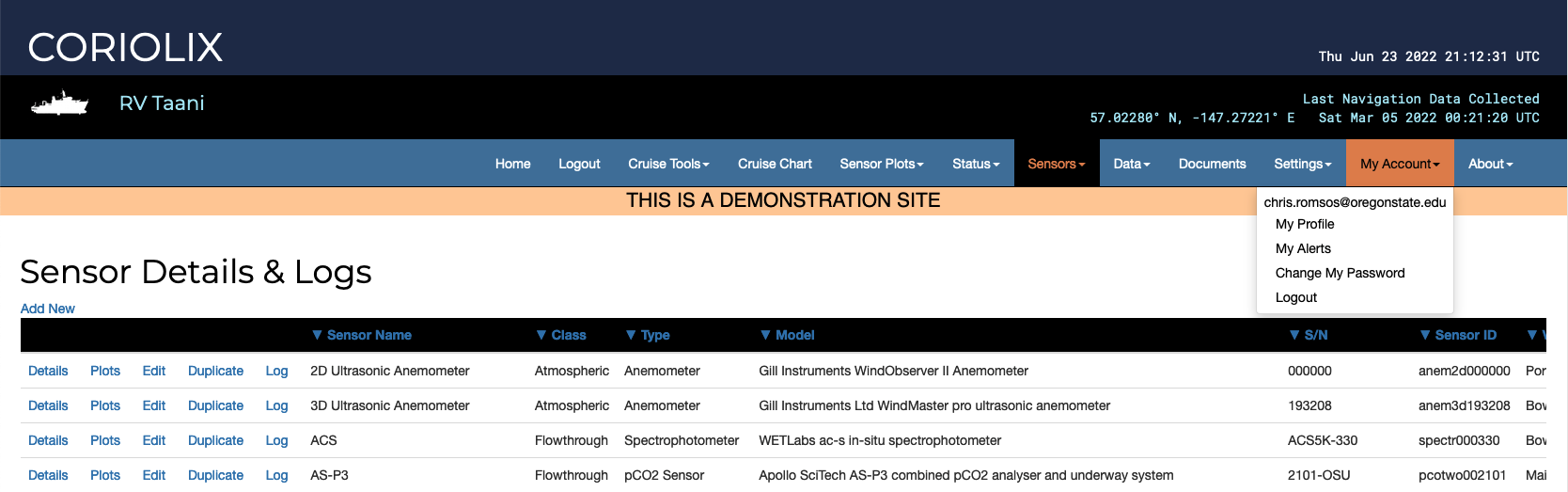 Sensor Details & Logs Page