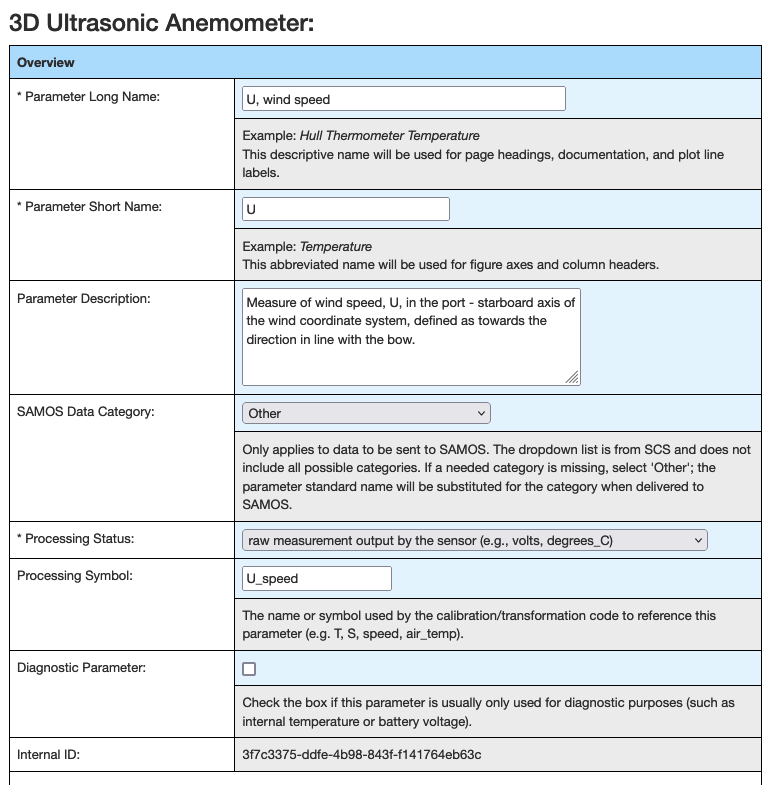 Parameter Overview Form