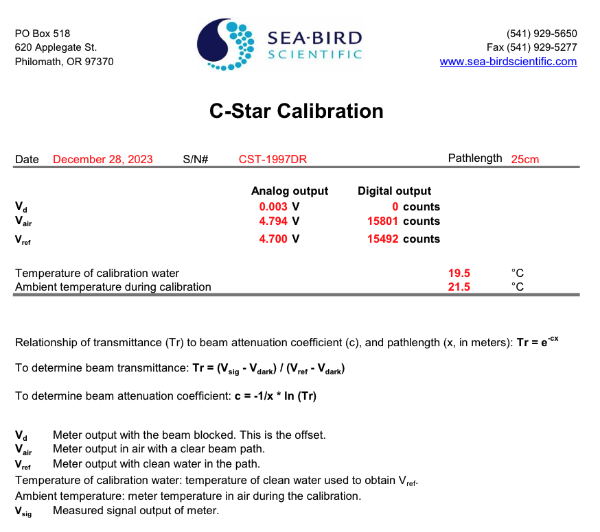 CStar example calibration PDF file