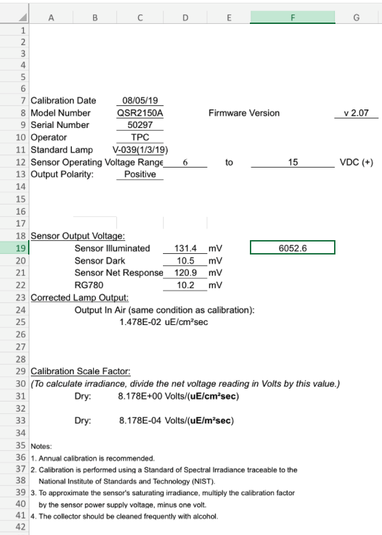 QSR2150 calibration file example